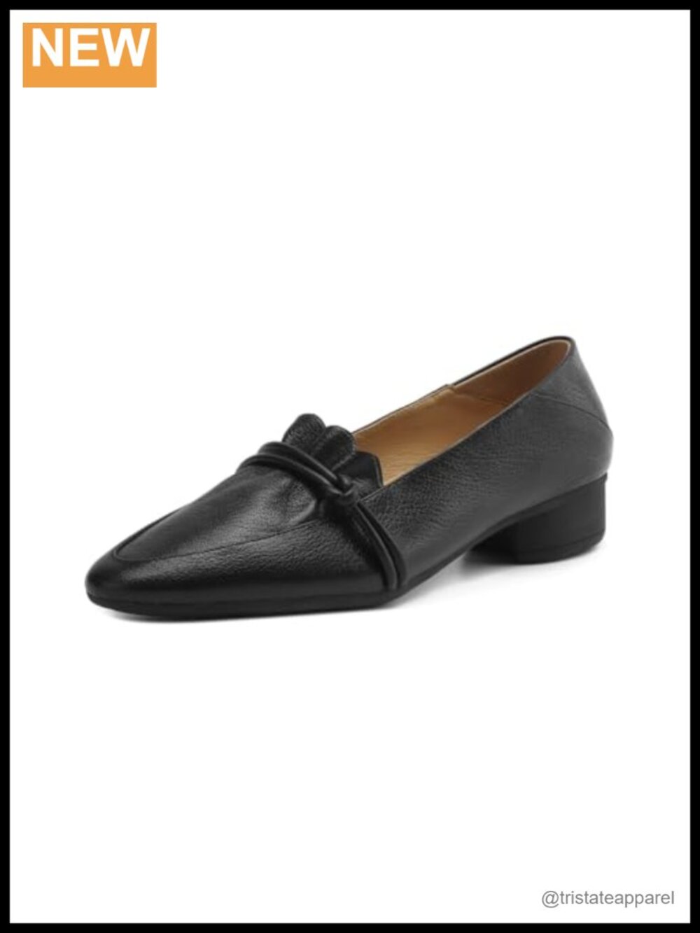 TinaCus Women's Pointed Toe Genuine Leather Low Chunky Heels Handmade Pumps